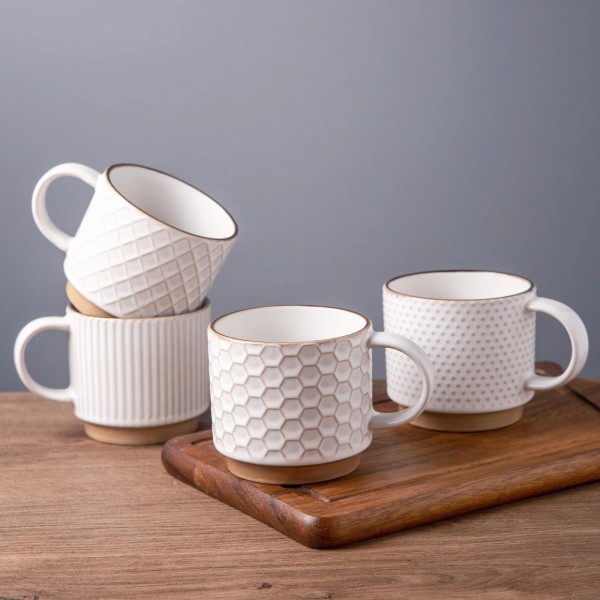 Gbhome 12OZ Stackable Coffee Mugs Ceramic Mugs with Texture Patterns