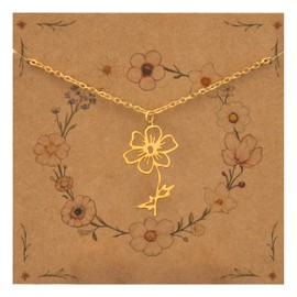Bixorp Birth Flower Necklace October/Cosmetics – Gold – Stainless Steel Flower Necklace for Women & Girls
