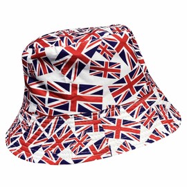 GIFTS 4 ALL Union Jack Flag Sun Bucket Hat for Sports Fans, Coronation Union Jack Flag Sun Hat, Reversible Adults Union Jack Summer Bucket Hat Blue