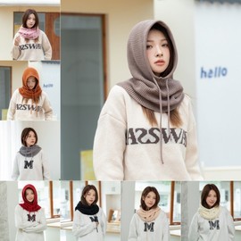 Women's Winter Balaclava Hat & Scarf Integrated Face Cover LF2629 Free Size/Black 3ea