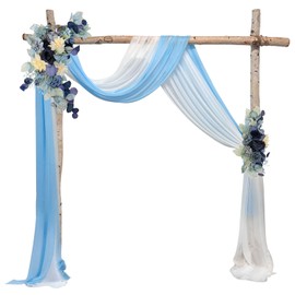 YALLOVE Wedding Arch Draping Fabric, 2 Panel 30" x 236" Wedding Arch Drapes Sheer Backdrop Curtain for Wedding Ceremony Party Ceiling Decor(White, Blue)