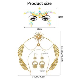 TOEECY Headband Sun Fancy Dress Headband Women's Carnival Accessories Glitter Decoration with Moon Earrings Crown Women's Party Hair Bands Festival Hair Accessories for Women (Gold)