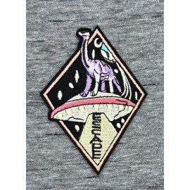 Unbranded DINOSAUR -ALIEN UFO-  EMBROIDERED IRON ON PATCH- APPROX: 3.5” X 2.5”