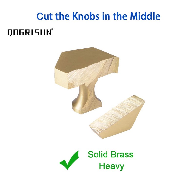 QogriSun 10-Pack Solid Brass Hexagon Cabinet Knobs, 1-1/10-Inch Diameter, Gold