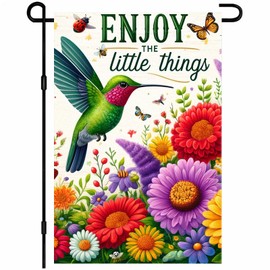 BlissYard Enjoy The Little Things Inspirational Garden Flag 12x18 Inch Decorative Outdoor Yard Flag for Home Decor Double Sided Hummingbird Flower Butterfly Seasonal Lawn Banner and Patio Accent