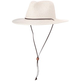 Nautica Womens Sun Hat - Wide Brim Straw Hat with Chin Strap - Packable Beach Sun Hats for Women with Sun Protection, Pale Ivory