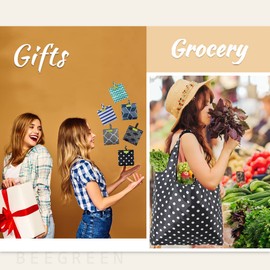 BeeGreen 6 Pack Bulk Foldable Packable Tote Bags for Women - Reusable Grocery Bags Shopping Bag with Pouch, Large Machine Washable Gifts with Handles for Travel​,Beach,Holiday