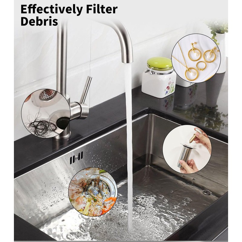 Pack of 2 Stainless Steel Pop Up Drain Strainer, Sink
