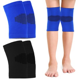 2 pares de rodilleras para niños, rodilleras para niños, rodilleras para niños, rodilleras de compresión para niños, rodilleras para baloncesto, voleibol, deportes, gimnasia, negro y azul (L)