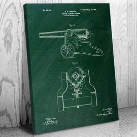 Patent Earth Breech Cannon Canvas Print, Military Wall Art, Cannon Blueprint, Artillery Decor, War Historian, Military Gift Green Chalkboard (8 inch x 10 inch)