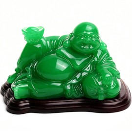 5.3" Green Happy Buddha Statue - Laughing Buddha Figurine for Good Luck, Wealth & Feng Shui, Handcrafted Polystone Resin, Home & Office Decor, Gift for Inspiration & Serenity,Meditation Decor