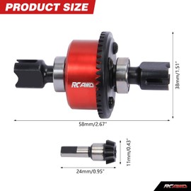 RCAWD Metal Diff Combo Complete w/40Crmo Main Diff Gear 43T Spiral Main Input Gear 10T Spiral Cut for Arrma 1/7 1/8 6s Fireteam Mojave Karton Notorious Outcast Tailon RTR Hopups Upgrade Parts (Red)