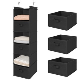 MAX Houser 6 Tier Shelf Hanging Closet Organizer, Closet Hanging Shelf with 2 Sturdy Hooks for Storage, Foldable (Black-D3)