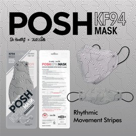 Be Healthy [Pack of 10] Posh KF94 Mask - Rhythmic Movement Stripes (A10) (MADE IN KOREA), Grey, White, Large
