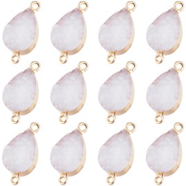 SUNNYCLUE 1 Box 12Pcs White Druzy Charms Agate Charms Gold Alloy Quartz Crystal Gemstone Teardrop Connectors Charm Bulk for Jewelry Making Charms Women DIY Necklaces Earrings Bracelets Crafts Adults, No Gemstone