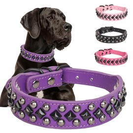 Serijoars Spiked Studded PU Leather Dog Collar for Small, Medium, Large Breeds, Pit Bull, Bully, Husky, Terrier, Adjustable (Purple, M (32-38CM))