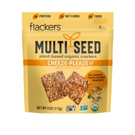 Flackers Organic Cheeze-Pleaze Multi-Seed Crackers, 4 Ounce 6-Pack, Gluten Free, Non GMO, Vegan, Keto Snack, 6g protein, 6g Fiber, 2g Net Carbs