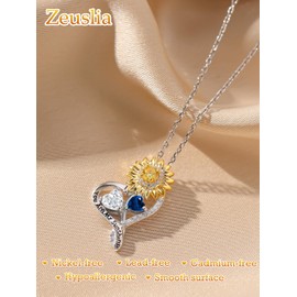 Cubic Zirconia Sapphire Necklace April September Birthstone You Are My Sunshine Necklace Sterling Silver Sunflower Necklace for Women Sunflower Pendant Jewelry Mother's Day Gifts for Women