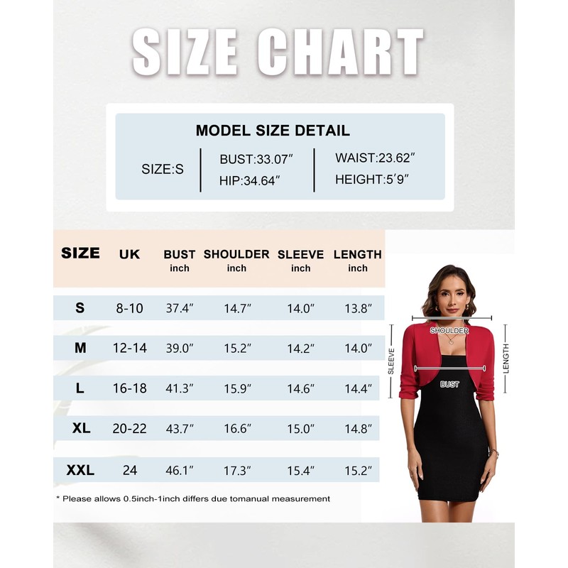 MINTLIMIT Crop Cardigans for Women Open Front Bolero Shrugs 3/4