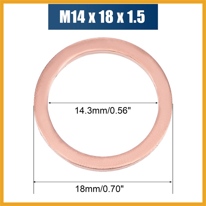 Partuto 20 Pcs M14 x 18mm x 1.5mm Copper Flat