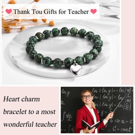 KORAS Teacher Gifts for Women, Heart Charm Green Beaded Bracelet Teacher Gifts, Best Thank You Teacher Gifts Teacher Leaving Gifts, End of Year Gifts