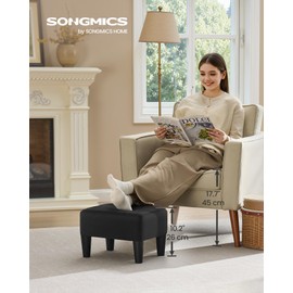 SONGMICS Foot Stool with Legs, Small Footstool Ottoman, Linen-Look Fabric Seat with Thick Cushion, for Living Room, Bedroom, Entryway, 330 lb Weight Capacity, Ink Black ULOM502B01