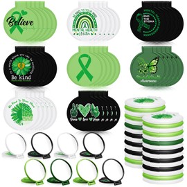Zhehao 40 Pcs Mini Mental Health Awareness Compact Mirror Green Ribbon Gifts Bulk Mini Compact Portable Mental Health Awareness Month Mirrors for Men Women Birthday Gifts