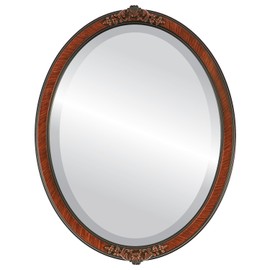 OVALCREST Oval Beveled Wall Mirror for Home Decor - Athena Style - Vintage Walnut - 26" x 22" Outside Dimensions