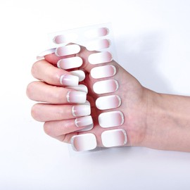 NELSHP Semi Cured Gel Nail Strips (Gradient Glitter)-Works with lamp, Salon-Quality,Easy to Apply & Remove-Includes 16Pcs,2 Prep Pads, Nail File & Wooden Stick (16, Gradient White)