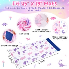 CroBlissful 2 Pcs Dinosaur Kids Nap Mat Cover for Girls Boys 47" x 21" Sewn in Flap Sleep Rest Mat Sheet Soft Pastel Cot Covers for Toddler Daycare Preschool Kindergarten Washable Breathable