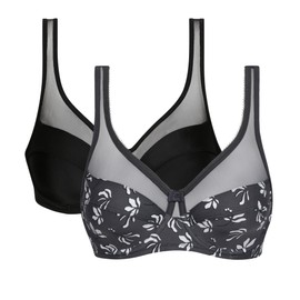 Dim Women - Generous Classic Bra x2 | Perfect Support for Bigger Cups | Thick Stretch Microfibre | U-Back and Wide Straps | Modern Look and Absolute Comfort Urban Bloom/Black 38C