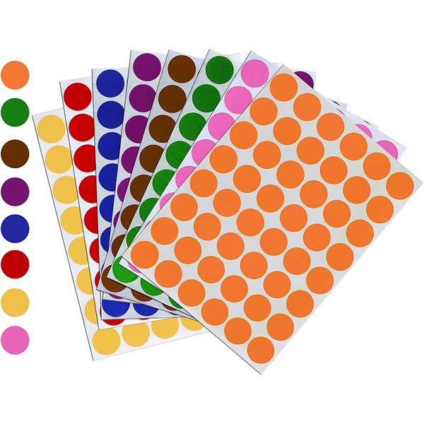 Royal Green Kids Colored Craft Stickers Colorful 5/8 inch 17mm - 1536 Pack - 8 Colors - 32 Sheets - Dot Labels for Children Fun, Games and Art