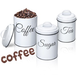 Garvee Kitchen Canisters Set of 3, Vintage Coffee Tea Sugar Container Sets with Airtight Lids, Rustic Farmhouse Food Storage Containers for Kitchen Countertop Decor