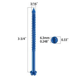 Wensilon(30 PCS) 3/16" * 3-3/4" Slotted Hex Washer Head Concrete Screws Anchor Kit Blue Flat Head for Anchoring to Masonry, Block or Brick Stucco