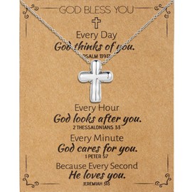 Ascona Silver Cross Necklace for Women, Bubble Cross Pendant Chain Necklaces Christian Religious Catholic First Communion Confirmation Jewelry Gifts(Every Day God Thinks of You)