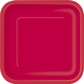 Unique 31502 7" Square Dessert Plates | Ruby Red Color Theme | 16ct, Plain, 16 Count (Pack of 1)