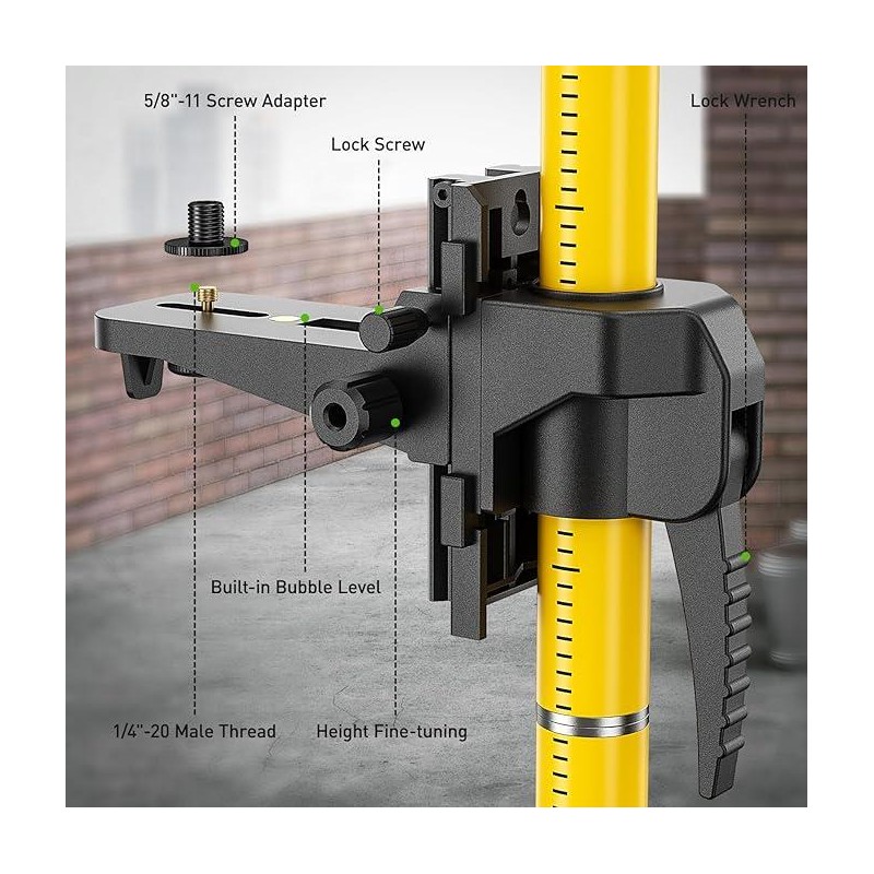 Huepar 12 Ft./3.7M Laser Level Pole LP36A with Tripod, 1/4-Inch