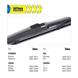 5 PLUS® - Escobilla de limpiaparabrisas trasera de 14 pulgadas para Jeep Cherokee 2022-2014/Hyundai Santa Fe 2012-2007 Tucson 2021-2016 Accent 11-07/Lexus RX 09-04 (14) A) A)