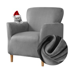 Highdi Stretch Armchair Cover, Elastic Velvet Sofa Cover, Club Chair, Armchair Cover, Soft Armchair Protector with Armrest, Seat Cover for Armchair with Armrest, Covers for Armchairs (Dark Grey)