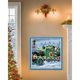 CaptainCrafts Cross Stitch Kits Christmas Counted Cross Stitch Unpreprinted Fabric Embroidery Kits Needlework Crafts (Unpreprinted 14CT, Christmas Train)