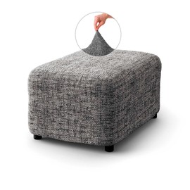 Menotti Footstool Ottoman Foot Rest Slip Cover for Sofa and Armchair Stretch Elastic Fabric Protector Microfibra Printed- Vittoria Grey (Footstool)