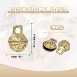 sourcing map 16 Pcs Vintage Bronze Jingle Bells, 11mm Tibetan Jingle Bells for Crafts, Small Rustic Decorative Metal Bell for Dog Cat Pet Collar DIY Crafts Home Door Christmas Decor