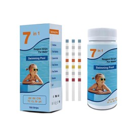 Pack of 100 Pool Test Strips, 7 in 1 pH Test Strips Pool Spa Hot Tub Water Test Strips for PH, Total Chlorine, Free Chlorine/Bromine, Total Alkalinity, Nitrite, Hardness Water Test Strips