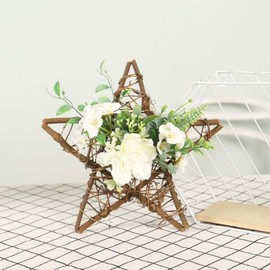 Floral Wreath for Front Door Artificial Camellia Flower and Eucalyptus Star Shape Floral Wreath for Front Door Window Bedroom Birthday Balcony Wedding White