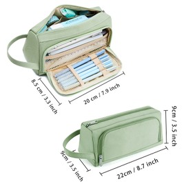 KALIDI Large Pencil Case for Girls and Boys Waterproof - Cute Pencil Case for Girls Secondary School Big Capacity Pencil Case with Zipper & Compartments Aesthetic Pencil Case for Women, Green