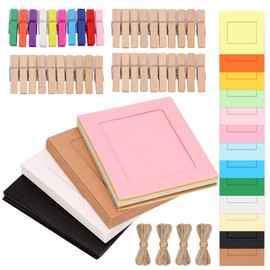 Cimeton 40Pcs 3" Paper Picture Frames Colorful Cardboard Picture Frames Kit with Wooden Clips and String Paper Photo Frame DIY Cardboard Photo Frames for Wall Decor