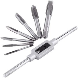 Yuentoen Tap Set, 8 Pieces Bearing Steel Tap Cutter Adjustable Pro Tap Wrench, Thread Cutting Set with Straight Groove Taps for Tap Wrench 1/16 Inch - 1/2 Inch, M3-M12 Tap and Die Set