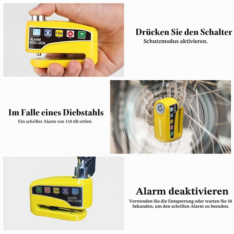 WinGluge Brake Disc Lock, Motorcycle Lock Alarm 110 db, Bicycle