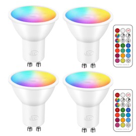 ILC GU10 LED Light Bulb, 40 Watt Equivalent Color Changing 12 Colors 5W Dimmable Warm White 2700K RGB LED Light Bulbs with Remote Control (Pack of 4)