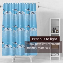 TIKABC Shower Curtain Liner, 4G PEVA Blue Dolphin Shower Liner, Plastic Waterproof Shower Curtains, 72x72 inch with Grommet Holes 3 Magnetic Weights